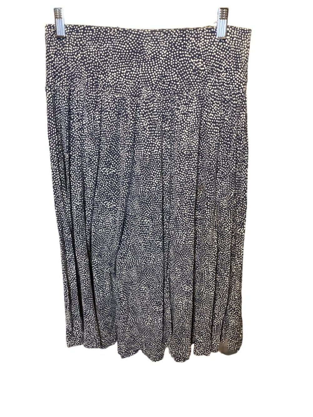Hilary Radley Medium Polka Dot Midi Skirt Blue Elastic Waist Preppy Lightweight